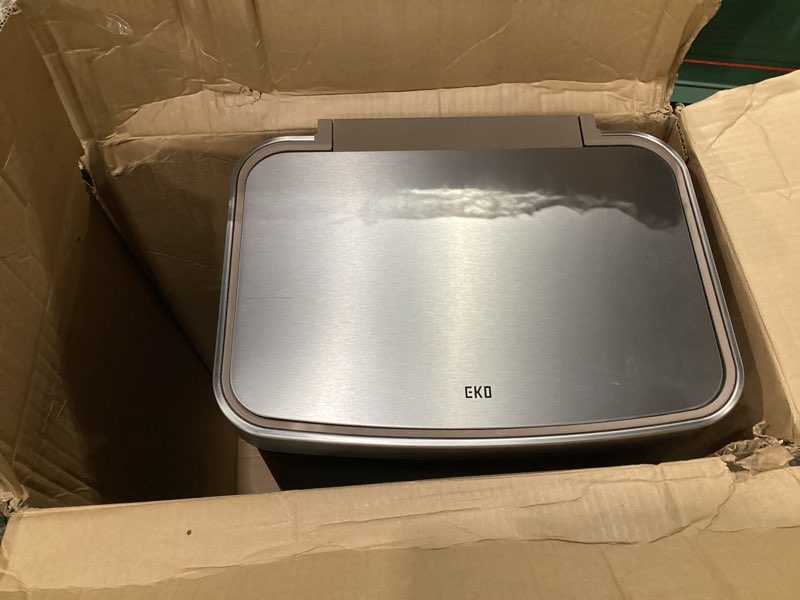 Condition photo showing As Is for EKO Hudson Matte Stainless 75 Liter/20 Gallon Step Trash Can with Rear Trash Bag Storage Compartment 75 Liter - Matte Stainless