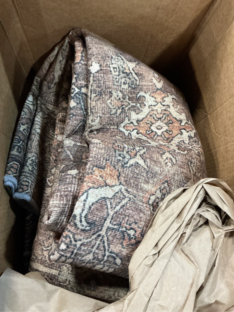 Condition photo showing Good Condition for 8X10 Area Rugs Machine Washable Rugs for Living Room, Vintage Boho Large Rugs for Bedroom Dining Room, Non Slip Indoor Soft Distressed Lightweight Thin Low Pile Carpet, Rustic Brown Rustic Brown 8' x 10' (Rectangular)