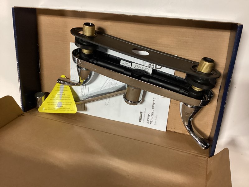 Condition photo showing Good Condition for Project Source Dover Chrome 2-Handle Deck-Mount Low-Arc Kitchen Faucet with Deck Plate