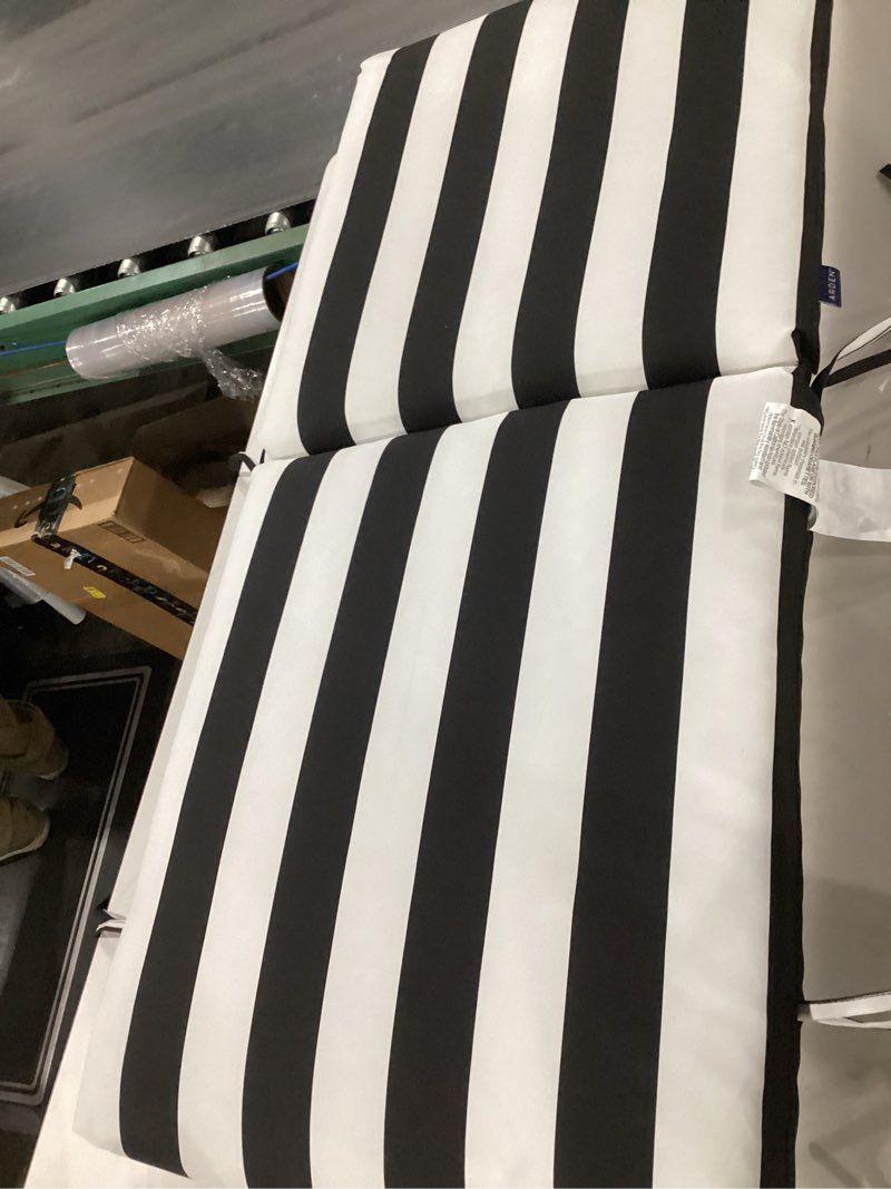 Condition photo showing Good Condition for arden outdoor patio dining chair cushion, 20x44, rain-proof seat pad, fade-resistant outdoor cushion black cabana stripe 1 pack black cabana stripe