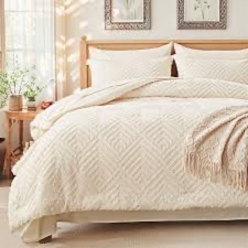 Zzlpp Queen Comforter Set 7 Pieces, Beige Bed in a Bag Queen Size, Tufted Boho Bedding Set with 1 Co