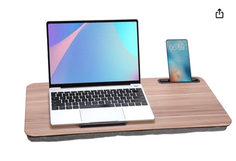 portable laptop desk fits up to 16“ laptops, with tablet slot, built-in cushion, great for home & office,lap desk with cushion (warm brown, large) warm brown large