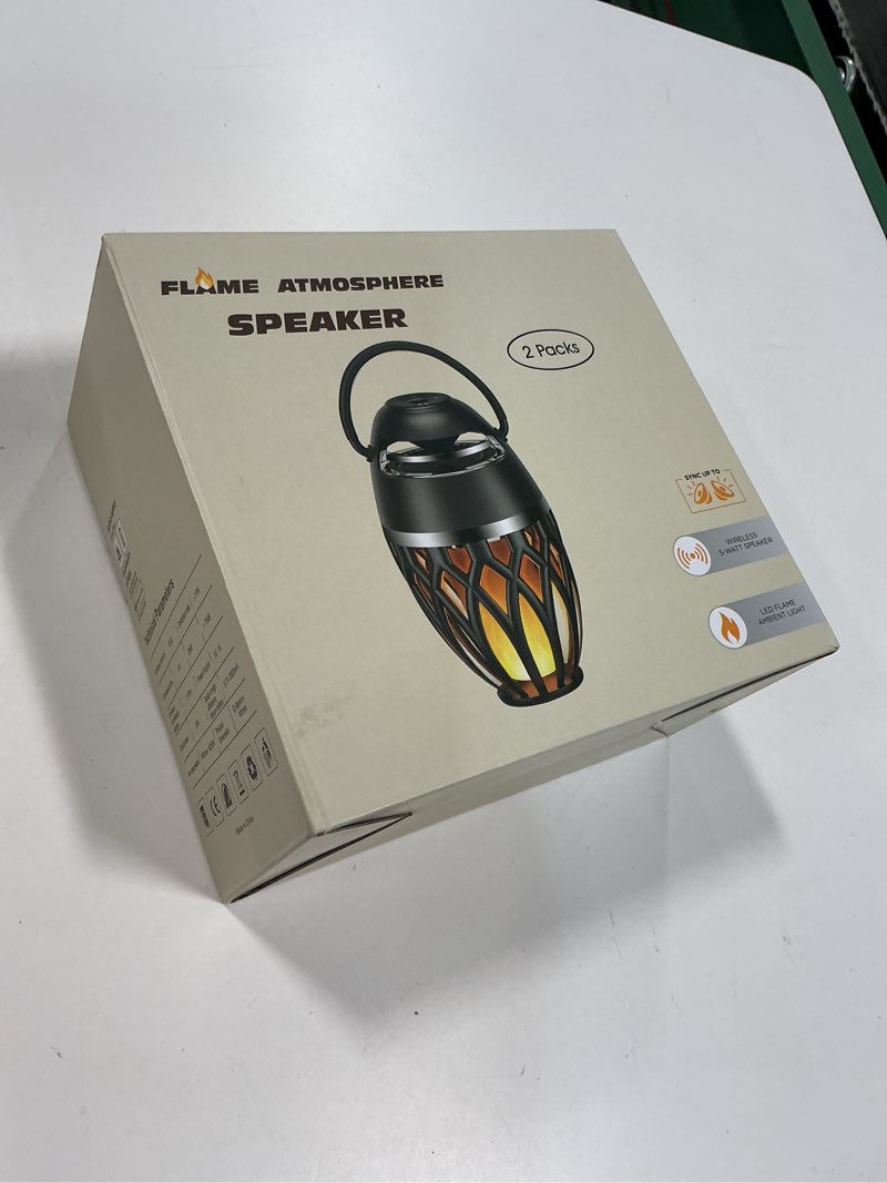 Condition photo showing New/Like New for Vanten 2 Packs Outdoor Bluetooth Speakers, Bluetooth 5.0 Led Flame Speaker, IPX5 Waterproof Flame Torch Atmosphere Speaker, Flame Lamp, Gifts for Men Women, Decorations for Party Garden Patio