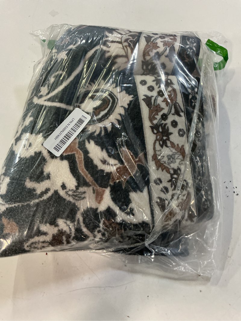 Condition photo showing Good Condition for lessymo 3 x 5 area rugs for living room,machine washable area rugs boho faux wool low pile area rug for bedroom floral medallion vintage rugs with non-slip rubber, kid & pet friendly,black brown black brown 3' x 5' (rectangular)