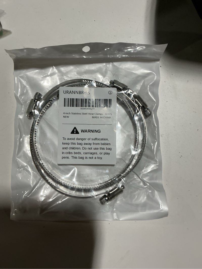 Condition photo showing New/Like New for 4 inch (diameter) hose clamp, 304 stainless steel quick-screw dryer vent clamp, adjustable 3.5? to 4.3? worm gear hose clamps for air ducting, dust collection, automotive, 4 pack