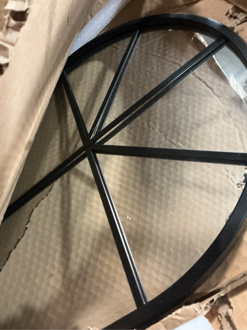 Condition photo showing Good Condition for Muzilife Arched Full Length Window Mirror, 16x56 Windowpane Body Mirror with Metal Frame, Wall Mounted Hanging or Leaning for Door? Bedroom, Living Room, Black, No Stand, Upgraded Black Windowpane Style