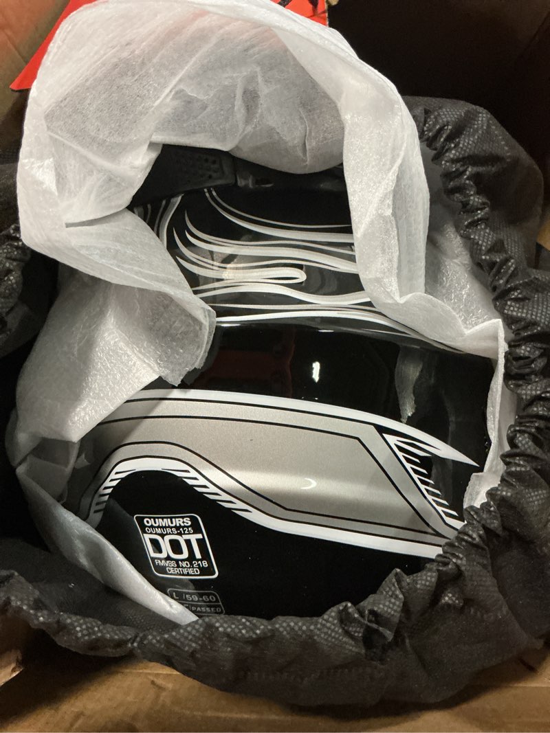 Condition photo showing New/Like New for adult motocross dirt bike helmet with goggle, gloves & mask - dot/fmvss-218 off-road motorcycle & atv helmet with adjustable sun visor new black flame large