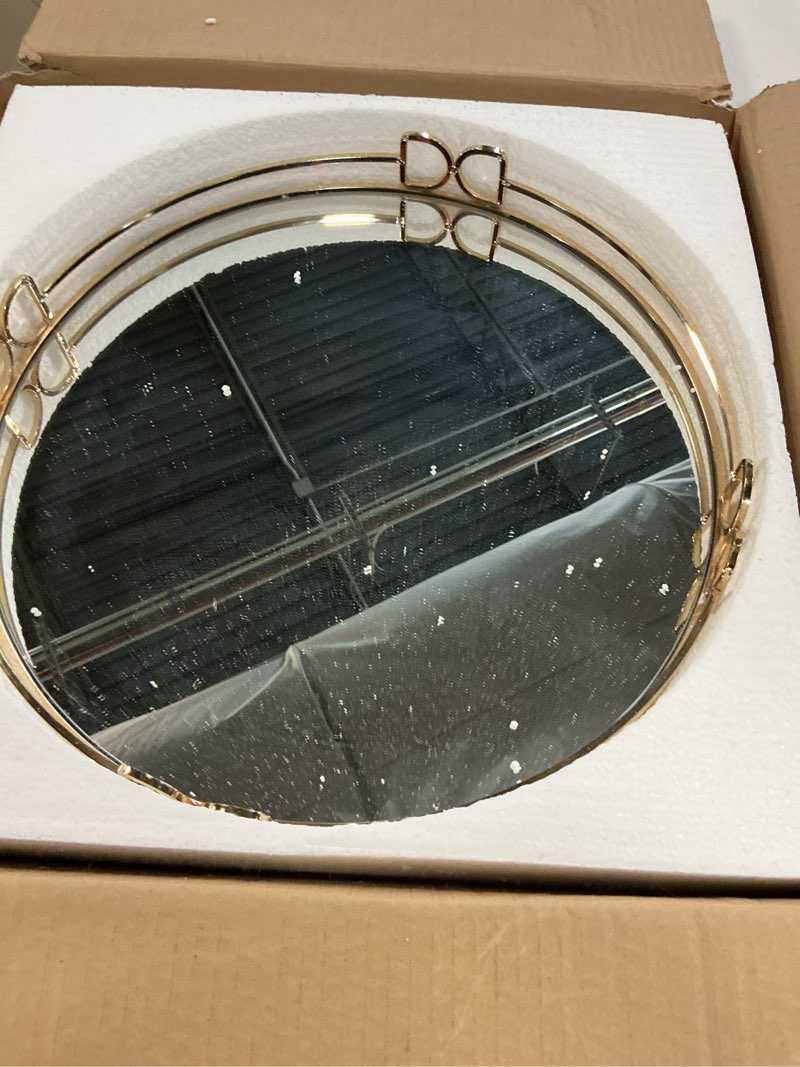 Condition photo showing Good Condition for LINDLEMANN Decorative Tray - Metal Mirrored Vanity Tray with Distinctive Butterfly Handles - Elegant Design for Perfume Jewelry Makeup (Glass, 16in, Gold)