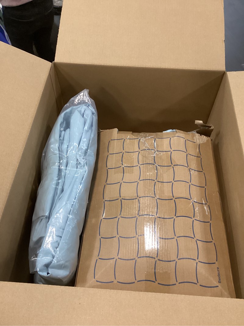 Condition photo showing New/Like New for Bedsure California King Comforter Set - Bed in a Bag Cal King Bedding Set 7 PCS, GentleSoft™ Pintuck Bed Set Gift for Family, Pinch Pleat Light Blue Comforter with Sheets, Pillowcases & Shams California King 11 - Light Blue