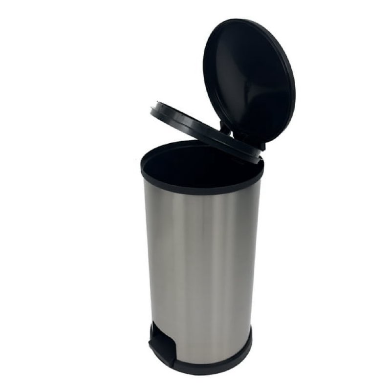 mainstays kitchen trash can, 7.9 gallon plastic step garbage bin with lid, silver