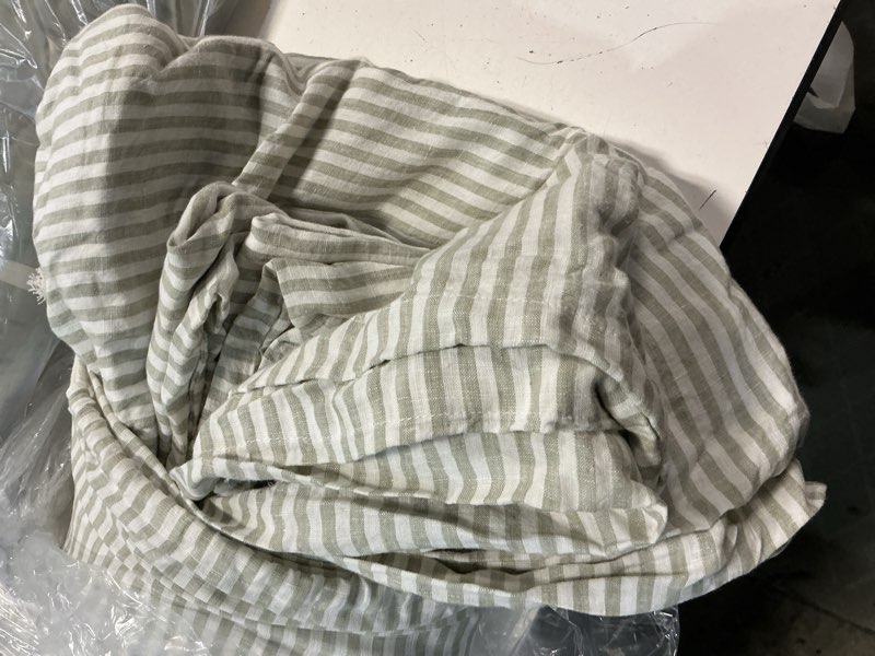 Condition photo showing Good Condition for european linen stripe duvet cover set, king/cal king, willowleaf/white stripe