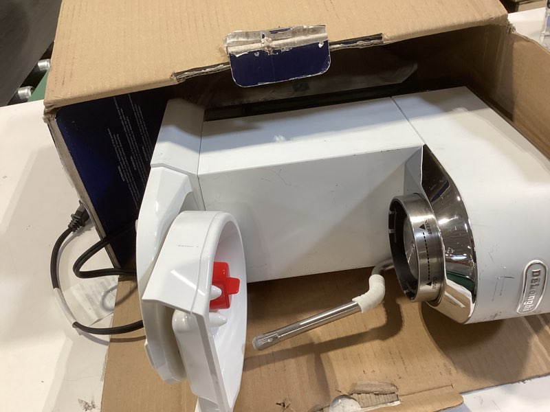 Condition photo showing As Is for de'longhi dedica duo compact espresso machine - cold brew coffee maker with milk frother wand- for espresso, hot & iced coffee, cappuccinos, lattes & home barista brewing, vanilla vanilla white