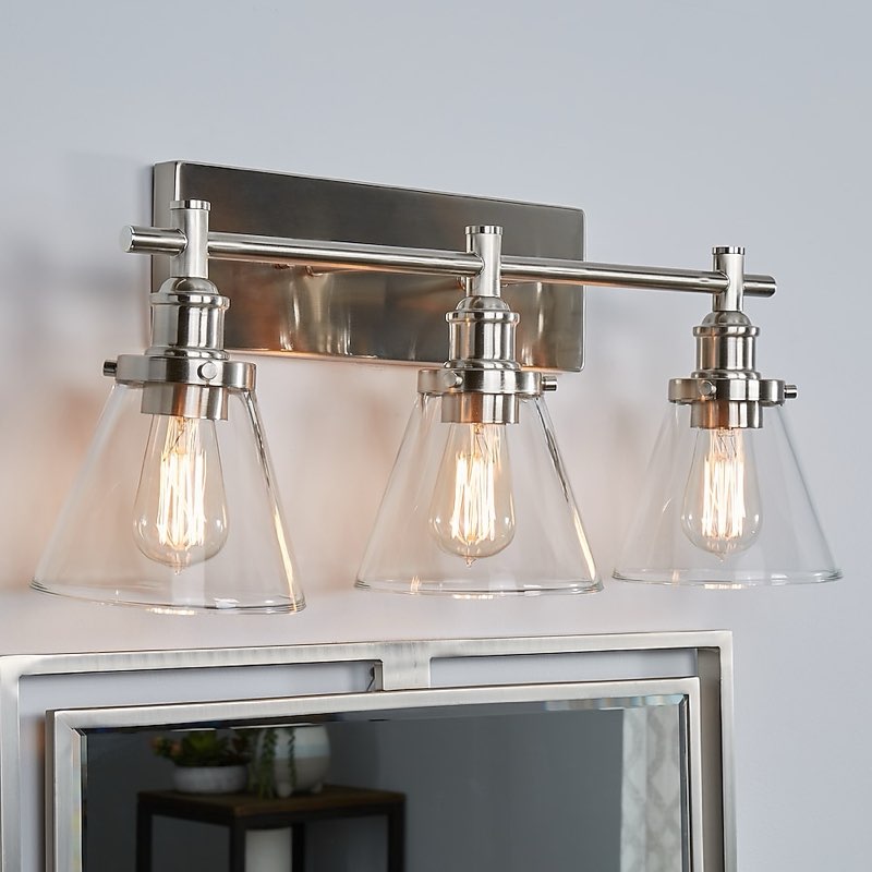 Allen + Roth 24" Shiloh 3-Light Brushed Nickel Farmhouse Bathroom Vanity Light