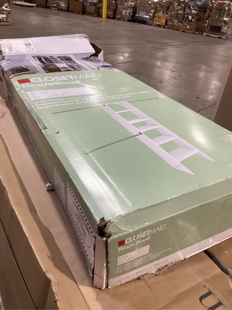 Condition photo showing As Is for ClosetMaid BrightWood White Solid Shelving Wood