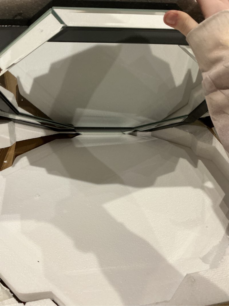 Condition photo showing Good Condition for bathroom mirror-24”x24” wall mirrors decorative, beveled edge frameless mirror for wall, bathroom, vanity room, bedroom, living room and enterway silver 24"l x 24"w