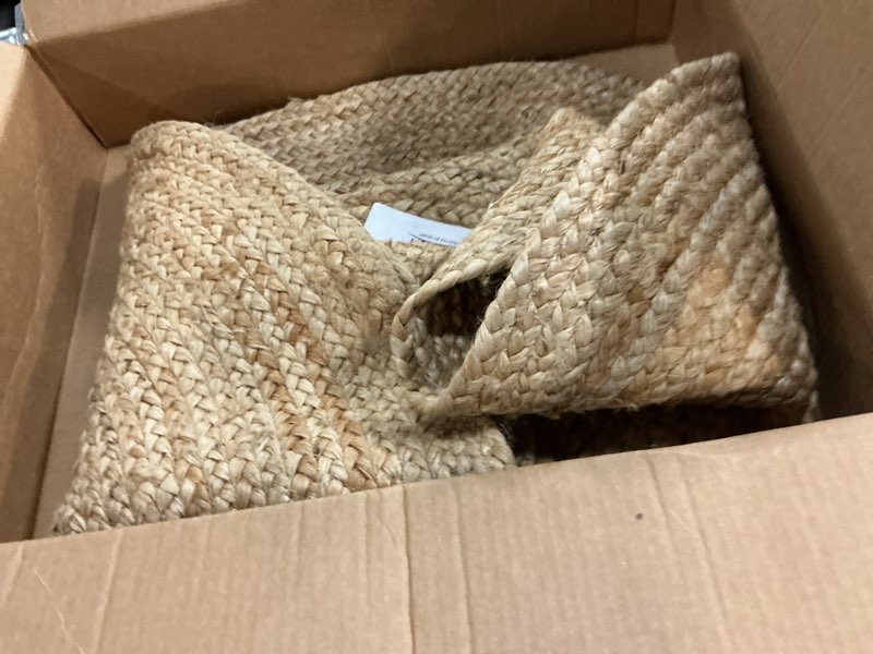 Condition photo showing Good Condition for GRUHUM Handwoven 5ft Jute Area Rug Natural Fiber Round Boho Farmhouse Rustic Vintage Soft Braided Reversible EcoFriendly Rugs for Indoor EcoFriendly Kitchen Bedroom Living Room Hallways (5' ft Round) 5' (Round) Natural- 12