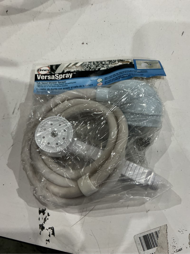 Condition photo showing As Is for danco white plastic 1 settings handheld showerhead 2.2 gpm