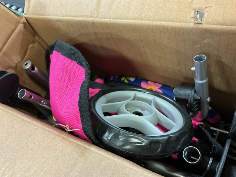 Condition photo showing Good Condition for twin doll stroller with diaper bag and swivel wheels & adjustable handle - pink & polka dot design (flower)