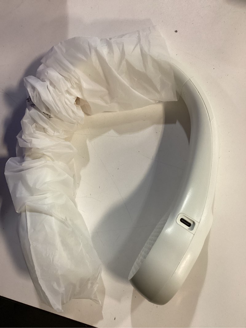 Condition photo showing As Is for FrSara Neck Fan, Portable Personal Fan Strong Wind, 5200mAh, Air Volume,360° Cooling, No Hair Twisting, Air Volume On 2 Sides, Non-Slip, Quick Charge, Long Use Time, Birthday Gift for Women, Dad, Men White
