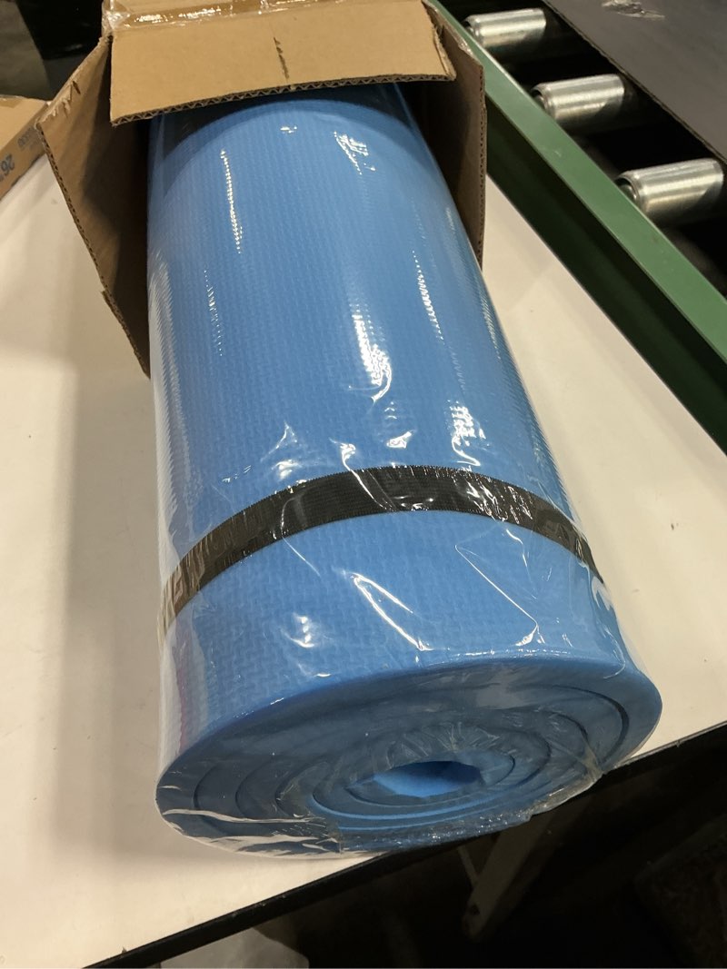 Condition photo showing New/Like New for Thick Yoga Mat - Double Sided 1/2-Inch Workout Mat - 72x24-Inch Exercise Mat for Home Gym Fitness or Pilates with Carrying Strap by Wakeman BLUE