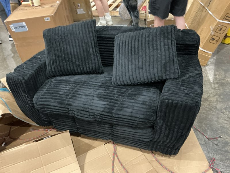 Condition photo showing Good Condition for oversized single sofa cloud modular sectional couch sleeper bed corduroy chaise lounge daybed minimalist wide deep seat chair with square armrests, removable cushioned backrests and throw pillows