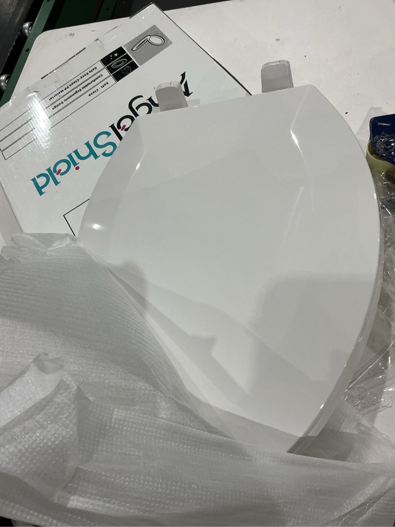 Condition photo showing Good Condition for angol shiold elongated toilet seat - slow close hinges, ergonomic design with grip-tight bumpers, safe easy-clean pp material (white, 18.5" elongated) elongated 18.5‘’ white