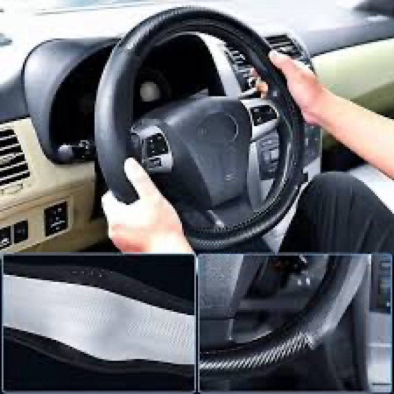 frani Nappa Leather Steering Wheel Cover, Universal 15 Inch Premium Non-Slip Steering Wheel Cover Bl