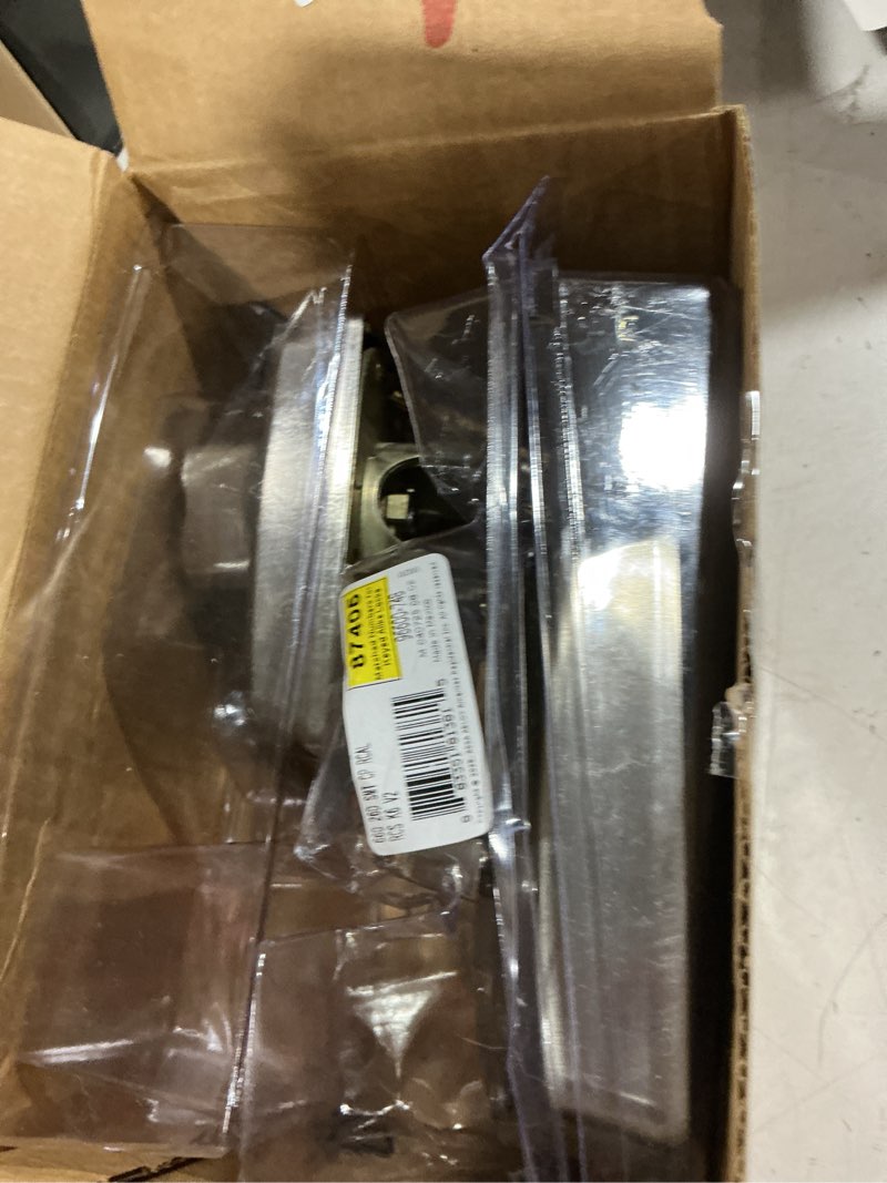 Condition photo showing As Is for schlage camelot electronic keypad deadbolt lock, keyless front door entry, mechanical key backup included, satin nickel, be365 v cam 619 satin nickel camelot