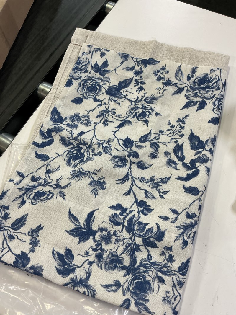 Condition photo showing Good Condition for nicetown valance curtains for windows  double layer floral linen kitchen curtains  rod pocket farmhouse peony pattern semi sheer light filtering linen cafe curtains  blue  52 x18   1 panel