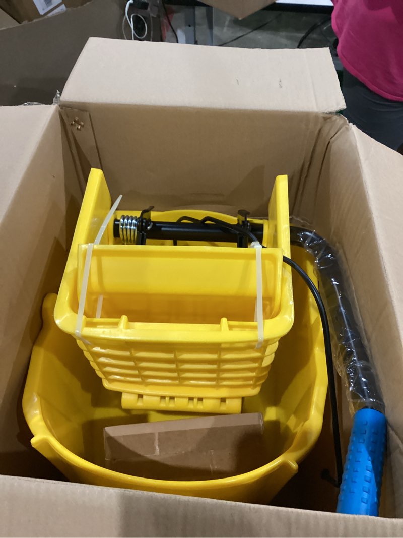Condition photo showing Good Condition for rubbermaid commercial products wavebrake 26 qt. side-press mop bucket and wringer combo on wheels, yellow, for professional/industrial/business heavy-duty floor cleaning/mopping