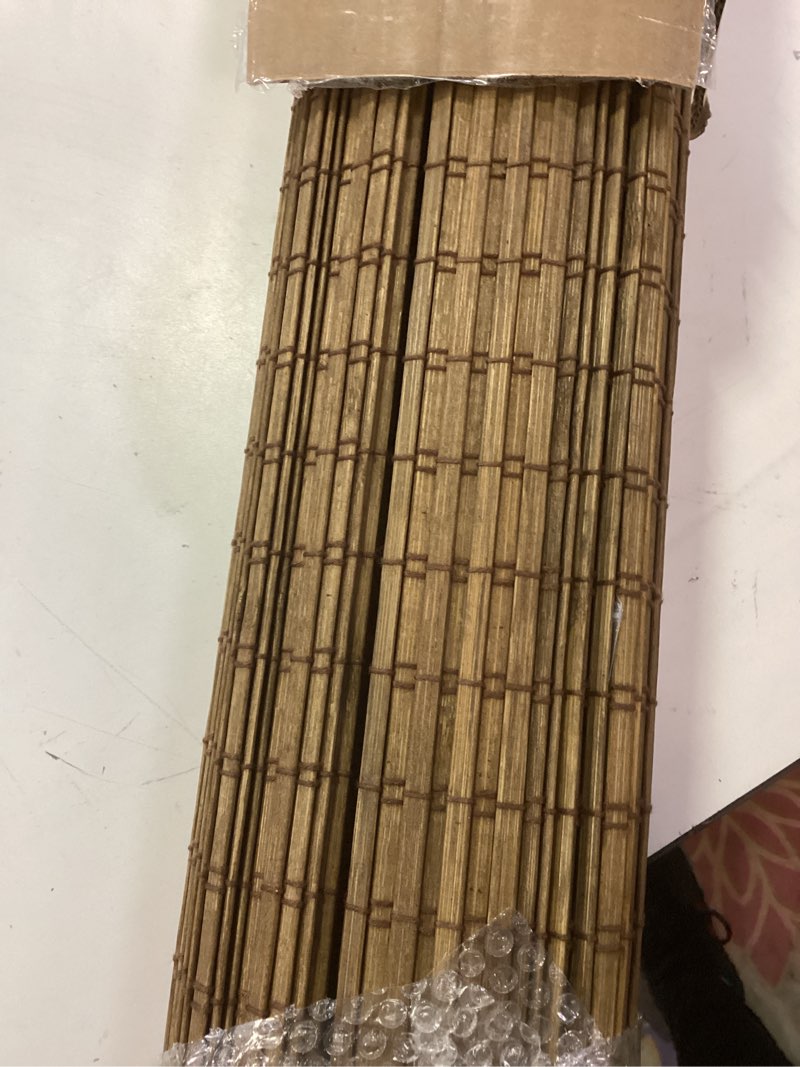 Condition photo showing Good Condition for lazblinds cordless bamboo roman shades, privacy blinds for interior windows, room darkening roll up bamboo blinds for home & patio, 20" w x 64" h, highfield teak pricacy - highfield teak 20" w x 64" h