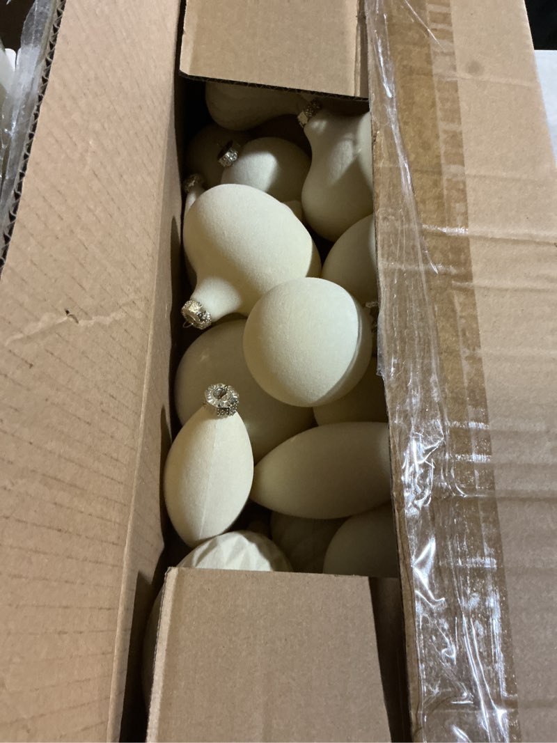 Condition photo showing As Is for 30pcs velvet christmas ornaments set, various shapes flocked christmas ornament xmas tree balls with hanging ropes, shatterproof plastic balls decorations for holiday party indoor home, beige