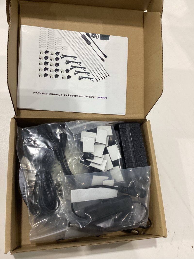 Condition photo showing New/Like New for litever under cabinet light, 6 pcs 20 inches flexible led strips with power adapter, 24w,1800 lumen, daylight 5000k. suitable for kitchen cabinets, counters, under shelf, closets (6-strip-5000k)