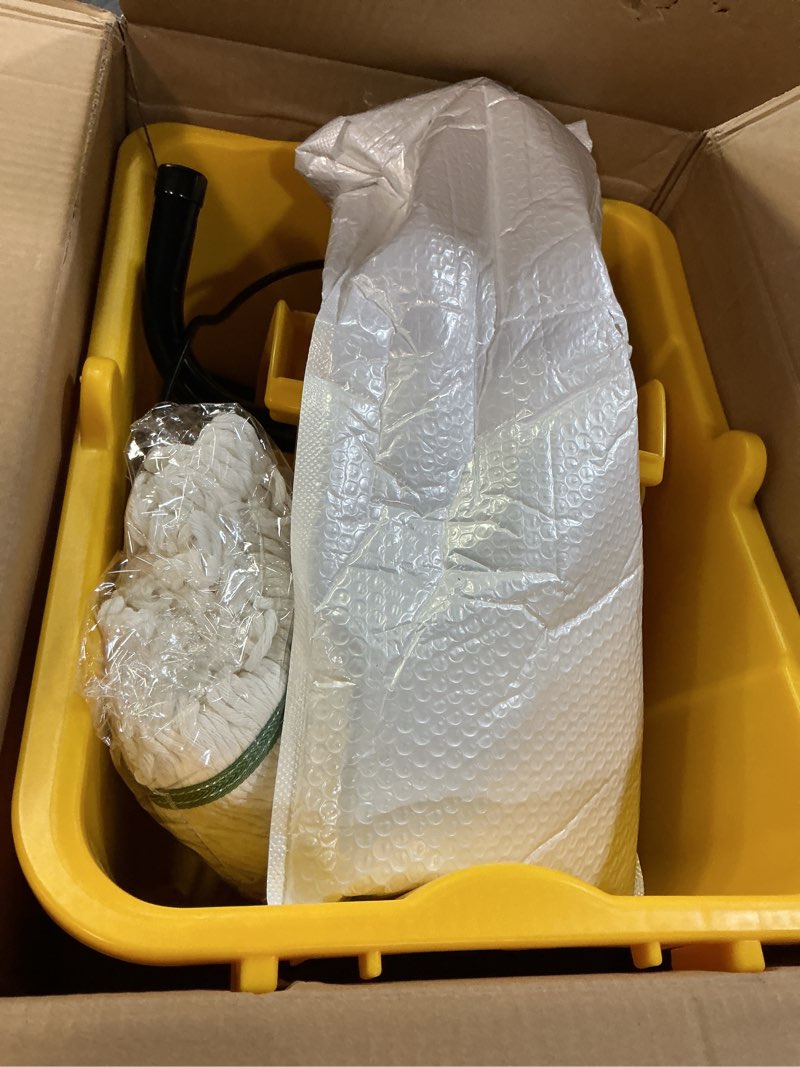 Condition photo showing New/Like New for Commercial Mop Bucket with Side Press Wringer on Wheels, Including One Commercial Mop, 35 Quart, Yellow