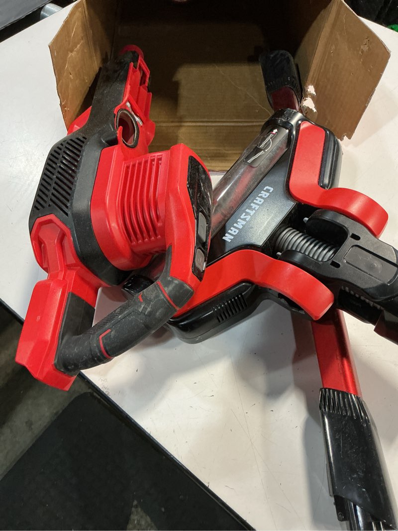 Condition photo showing As Is for craftsman v20 cordless stick vacuum kit, removable battery included (cmcvs001d1)
