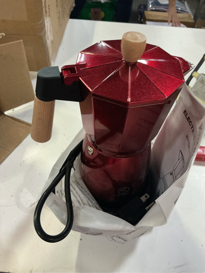 Condition photo showing Good Condition for electric espresso coffee maker, italian coffee pot, electric moka pot, cuban coffee maker, portable cafeteras electricas espresso makers with detachable base 3 or 6 cup (bright red)