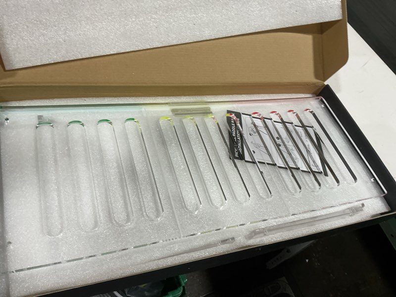 Condition photo showing Good Condition for lifelaza acrylic pickleball paddle rack, premium pickleball paddle holder holds 12 paddles, next up slider tracker rotation rack paddle up system, fence mount racket rack holder