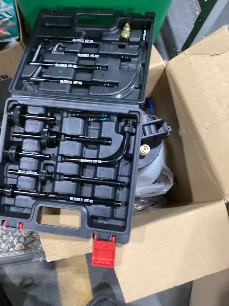 Condition photo showing Good Condition for bilitools transmission fluid transfer pump air operated, 8l (2.1 gallons) automatic pneumatic vacuum oil fluid extractor dispenser atf refill kit with 15 atf adapters 8l (2.1 gallons) - transmission fluid transfer pump
