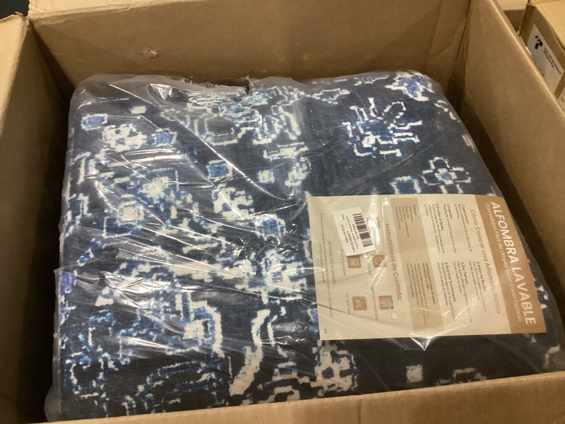 Condition photo showing New/Like New for lessymo area rugs 10 x 14 for living room, machine washable area rugs boho faux wool low pile area rug for bedroom, floral medallion vintage rugs with non-slip rubber, kid & pet friendly,blue white blue white 10' x 14' (rectangular)
