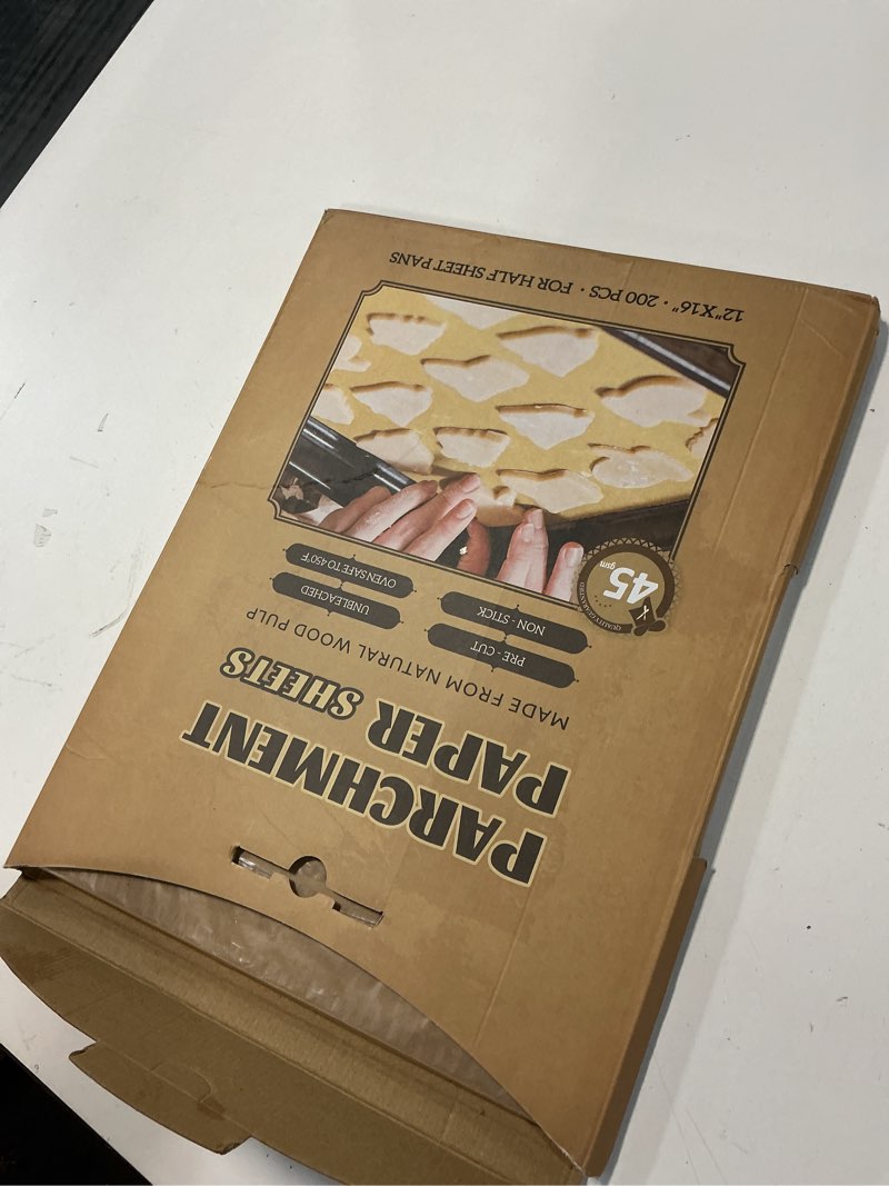 Condition photo showing New/Like New for 200 Pcs Parchment Paper Sheets, 12 x 16 Inch, Precut Non-Stick Parchment Sheets for Baking, Cooking, Grilling, Air Fryer and Steaming - Unbleached, Fit for Half Sheet Pans