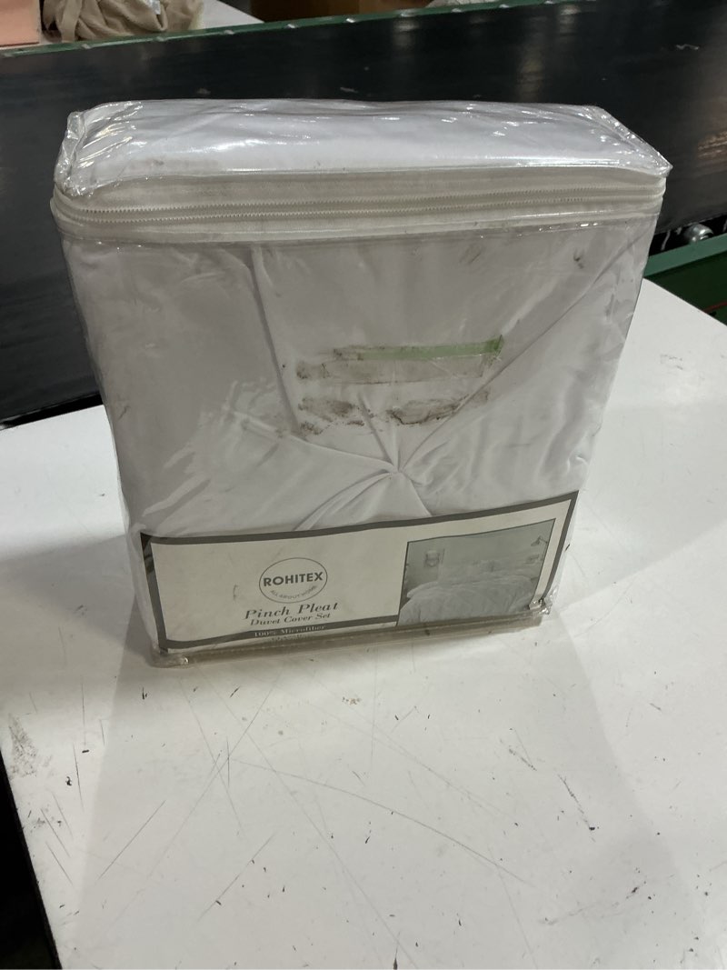 Condition photo showing New/Like New for duvet cover set 3 pieces - pintuck pinch pleated 120gsm microfiber comforter cover with zipper closure includes complementary cushion cover (white, california king)