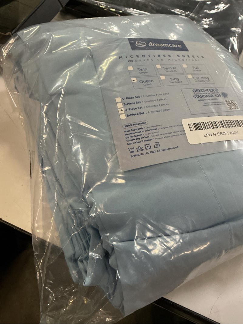 Condition photo showing Good Condition for dreamcare queen sheet set - 4 pcs breathable cooling sheets - up to 21" extra deep pocket queen sheets set with side pockets - extra soft 100% brushed hypoallergenic hotel luxury bedding – light blue