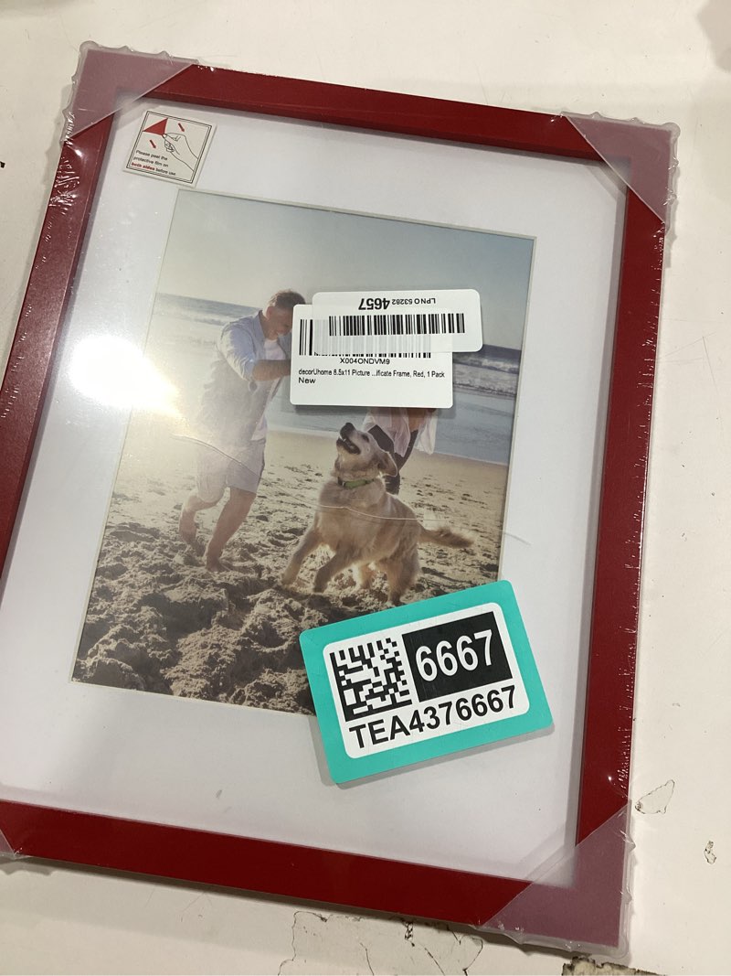 Condition photo showing New/Like New for decoruhome 8.5 by 11 picture frame, display pictures 6x8 with mat or 8.5x11 without mat, wall & tabletop display certificate frame, red, 1 pack red 8.5x11
