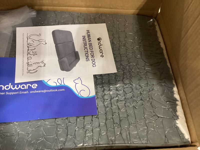 Condition photo showing New/Like New for Foldable Human Dog Sofa Bed, 73x42x10 in Faux Fur Orthopedic Pet Bed with Egg Foam Mattress, Portable Dog Bed for Adults, Camping Indoor Use Plush