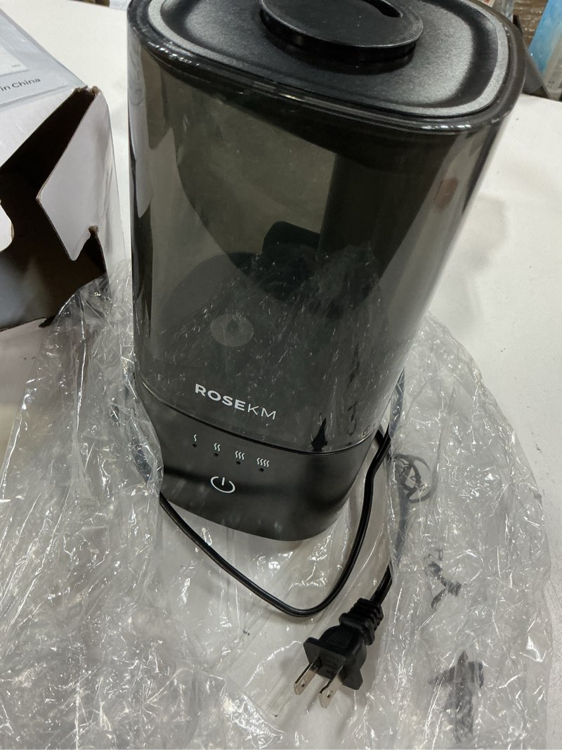 Condition photo showing As Is for rosekm humidifiers for bedroom (1.1l), small cool mist humidifier for home plant and baby nursery, quiet ultrasonic humidifier with 360° nozzle, auto shut-off, filterless, black 1.1l small humidifier
