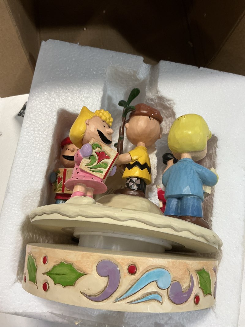 Condition photo showing Good Condition for Enesco Peanuts by Jim Shore The Gang Caroling Around The Christmas Tree Hand-Rotated Figurine, 6.5 Inch, Multicolor,Red