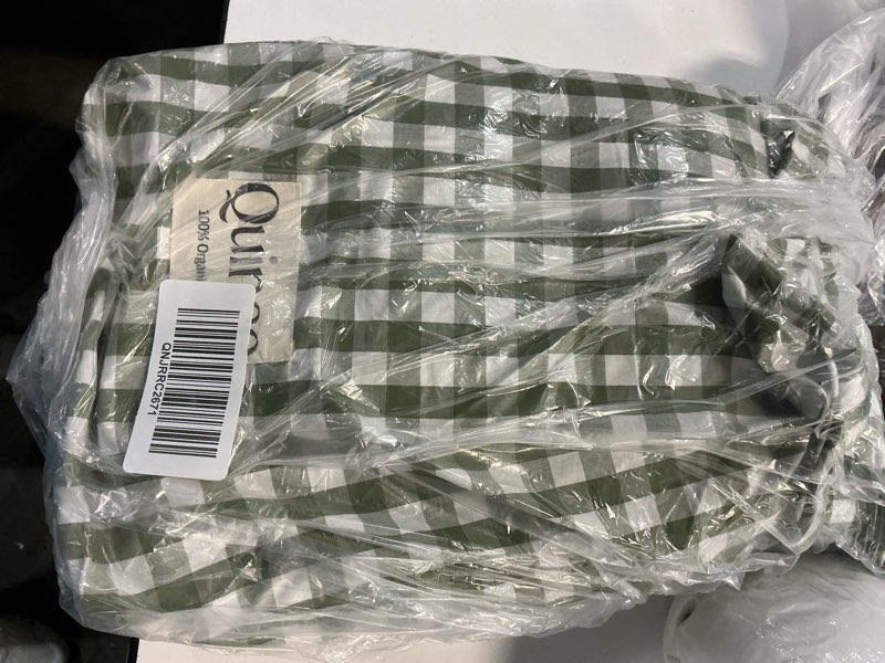 Condition photo showing Good Condition for organic crisp percale gingham sheet set, king, olive