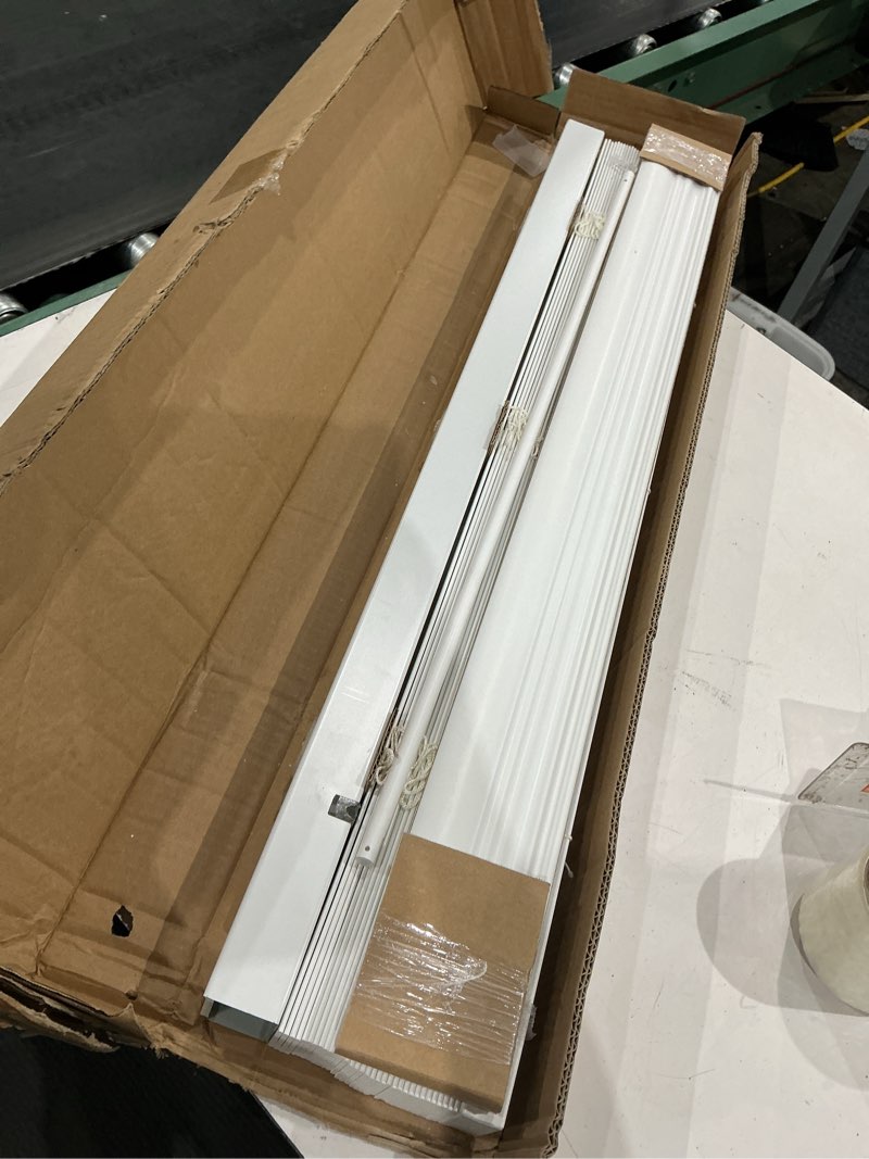 Condition photo showing Good Condition for lotus & windoware cordless, 2 inch faux wood room darkening blind, 35" wide x 60" long, embossed, bright white