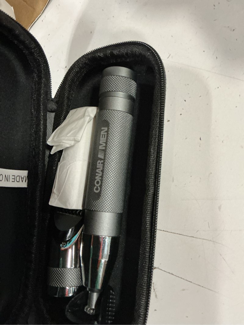 Condition photo showing As Is for conair men ear, nose and eyebrow trimmer, patented 360° bevel blade for no pulls, nicks or cuts guaranteed, nose hair trimmer for men, non-slip grip, 5-piece kit with travel case men's: multi attachment heads + storage case 1 count (pack of 1)