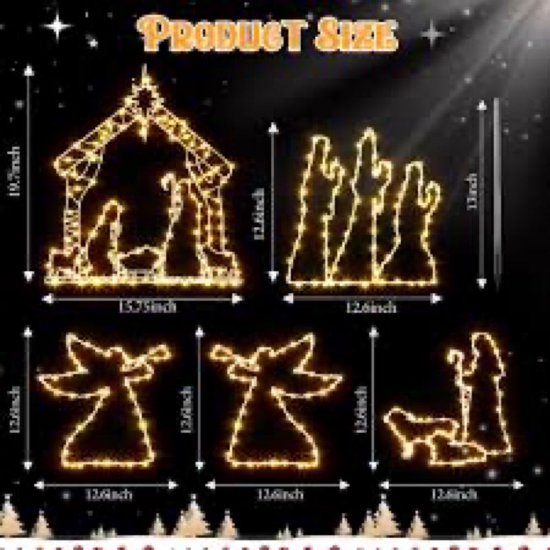 ElectricWise Nativity Scene Set Outdoor Yard Stakes, Set of 5 Lighted Metal Christmas Nativity Set Silhouette Stakes, Holy Family Nativity Scene, Christmas Decorations for Front Yard, Lawn